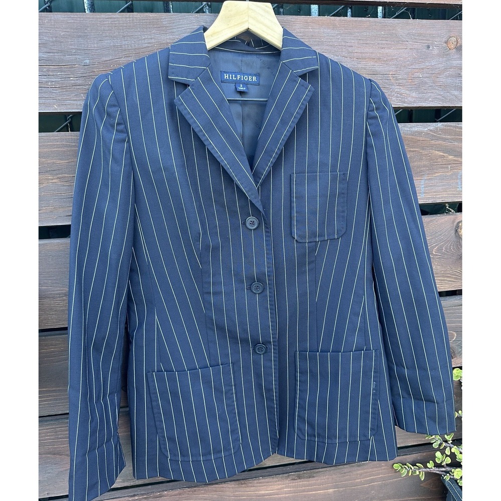 TOMMY HILFIGER Navy‎ Pin Stripe Blazer Jacket Size 2